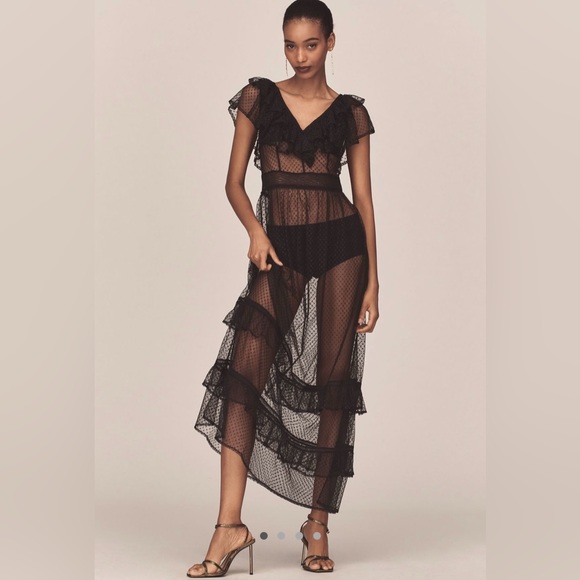 By Anthropologie Ruffle sheer Mesh Maxi dress - Picture 2 of 10